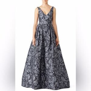 Theia Floral Slate Ballgown dress silver jacquard - 6
